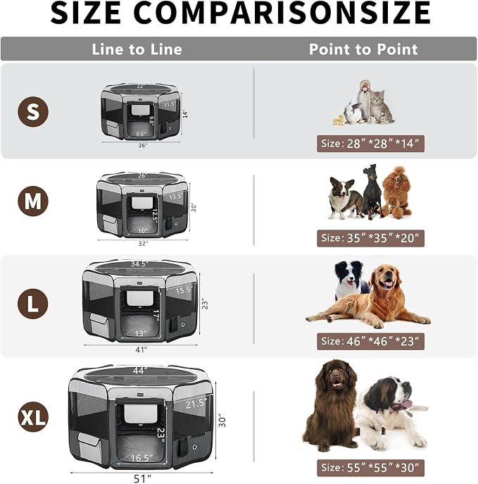 DONORO Dog Playpen Portable Pet Play Pens for Small Dog/Cat/Rabbit/Chicks, Cat Playpen Indoor/Outdoor with Carring Case, Removable Zipper Top and Bottom (Gray, Extra Large (55"x55"x30"), 8)