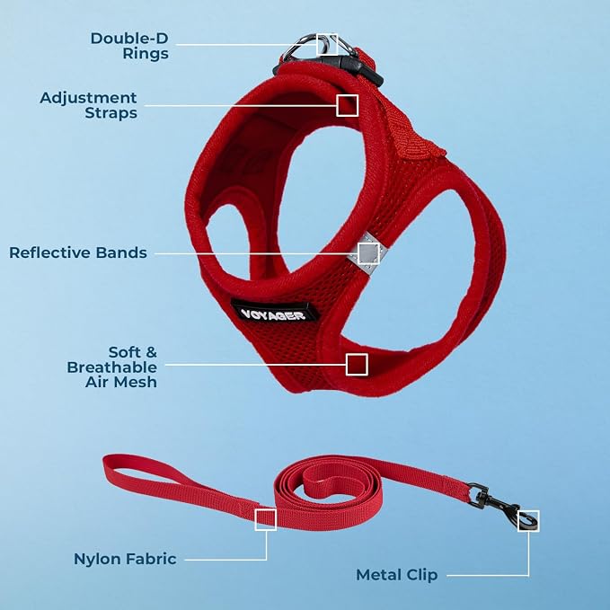Voyager Step-in Pet Harness - All Weather Mesh, Adjustable Step in Harness for Cats and Dogs by Best Pet Supplies - 307S Red, S