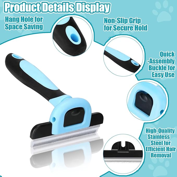 Bestac Pet Deshedding Brush, 5.3 Inch, Stainless Steel, Blue