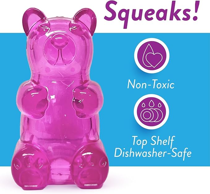 Spunky pup Spunky Bear Interactive Squeaky Dog Toys - Gummy Bear Shape, Crazy Bounce, Dishwasher-Safe, Assorted Neon Colors- Medium