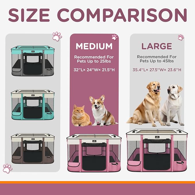 Paw Ballet Foldable Pet Kitten Playpen, Upgrade Waterproof Portable Cat Dog Playpen Kennel Tent for Dog Cat, Retractable Shade Cover with Free Carrying Case, Indoor Outdoor Use for Small Pet.