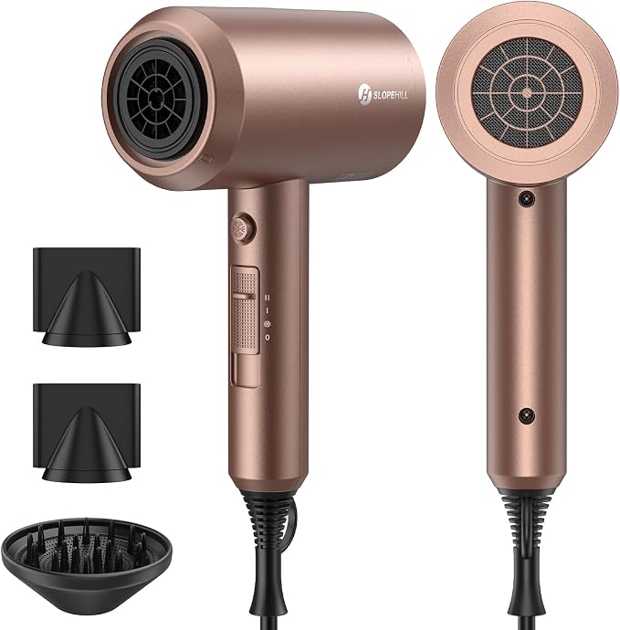 slopehill Professional Ionic Hair Dryer, Mocha Mousse | 1800W Fast Drying, Low Noise, 2 Concentrator Nozzles, 1 Diffuser Attachment, Home Salon Travel