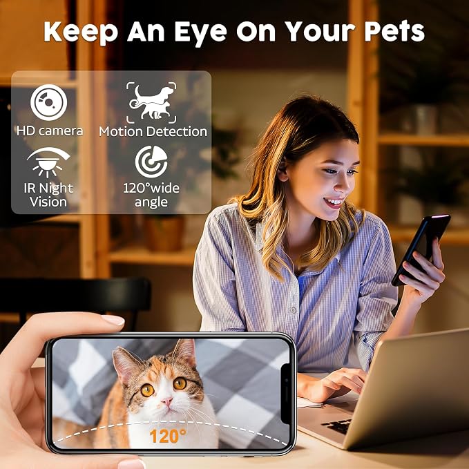 Yakry Automatic Dog Feeder with Camera - 8L/33 Cups Smart Pet Feeder for Small/Medium Dogs & Cats, 5GHz/2.4GHz WiFi App Control, 1080P HD Night Vision, 2-Way Audio, Timed Dry Food Dispenser Indoor