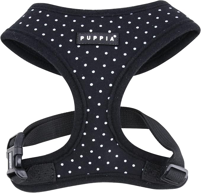 Puppia Dotty Dog Harness Over-the-Head No Pull No Choke Walking Training Adjustable for Small & Medium Dog, Large, Black