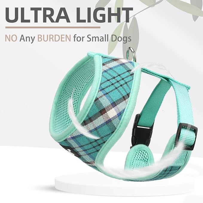 PUPTECK Soft Mesh Dog Harness and Leash Set Pet Puppy Cat Comfort Padded Vest No Pull Harnesses, Green, L