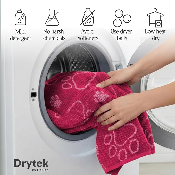 Delilah Home Drytek Dog Towel - Quick-Dry Pet Towel for Large Dogs, Ultra Absorbent & Odor-Resistant - Lightweight Sand-Resistant for Outdoor Bath, Grooming Supplies, Beach & Travel - 30x54 in - Pink
