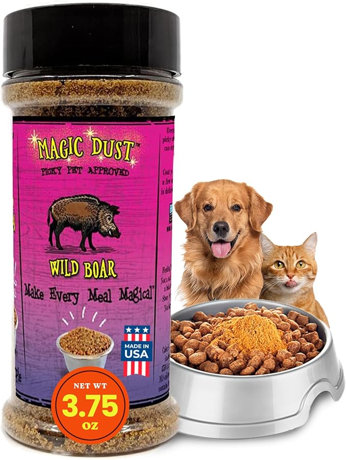 Magic Dust Wild Boar Jerky Topper, Single Protein Pet Food Topper for Dogs & Cats, Enhance Flavor & Elevate Mealtime Excitement for Picky Eaters - 3.5oz Bottle in Wild Boar Flavor