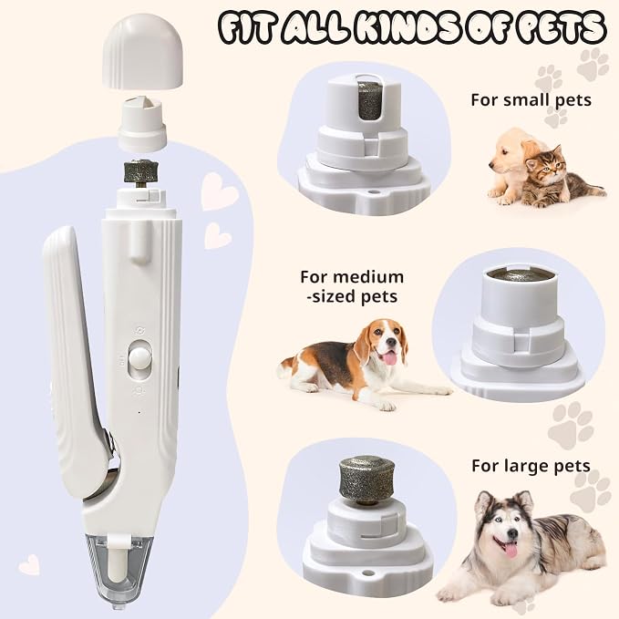 2-in-1 Dog Nail Trimmers & Grinder with 2 LED Lights, White