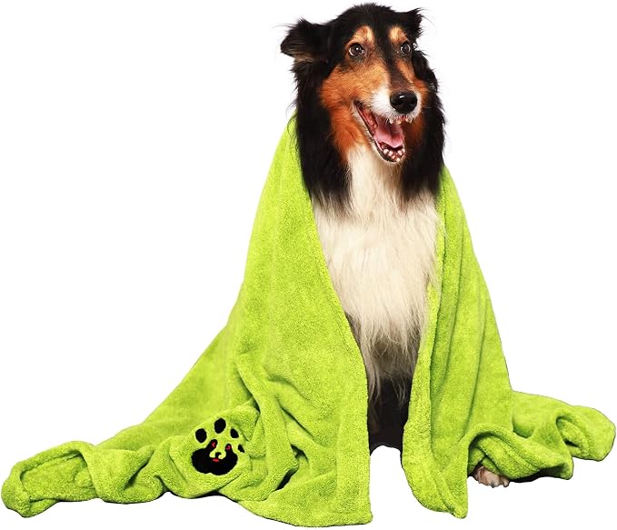Dogvingpk Extra Large Dog Towel 1 Pack, Super Absorbent Soft Quick Drying Microfiber Pet Bath Towels for Large & Medium Dogs (XL-55" * 36", Green)