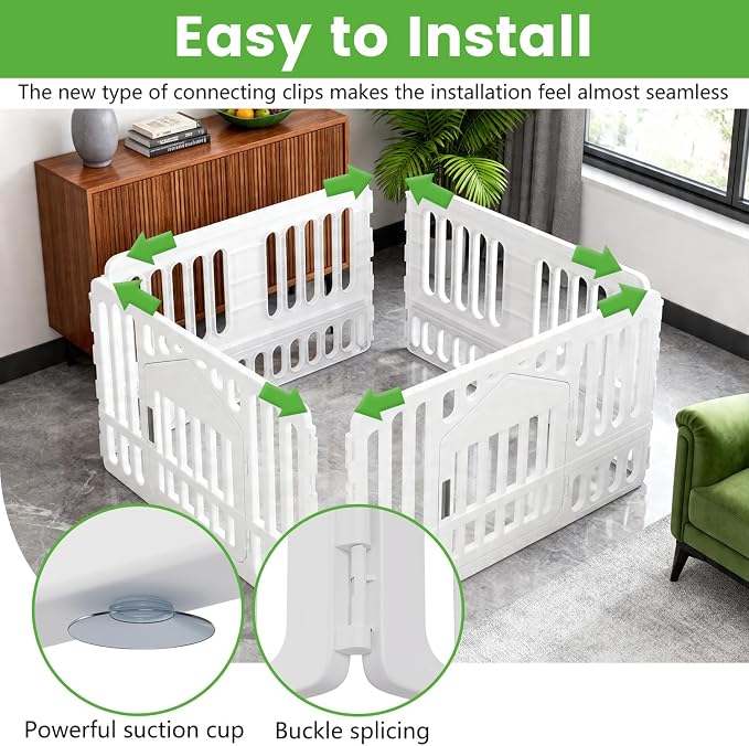 BestPet 24 Inch Dog Playpen, 4-Panel Plastic Pet Playpen with Door, Indoor Puppy Exercise Pen, Large Space Dog Fence for Small Medium Dogs, No Assembly Required, White