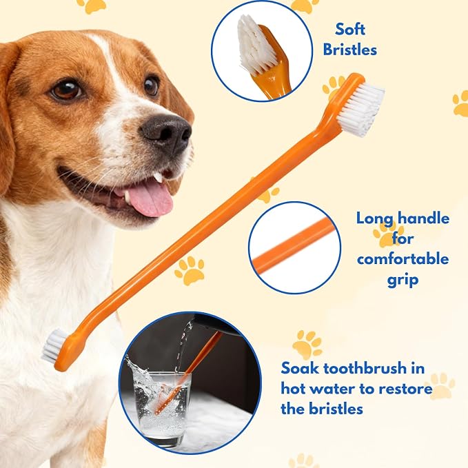 Dog Toothbrush Set of 10 - Cat Dog Dual Headed Toothbrushes for Small to Large Pets, Double Sided Long Handed Toothbrush Pet Teeth Cleaning Puppy Suitable Most Pets Cleaning Brushes