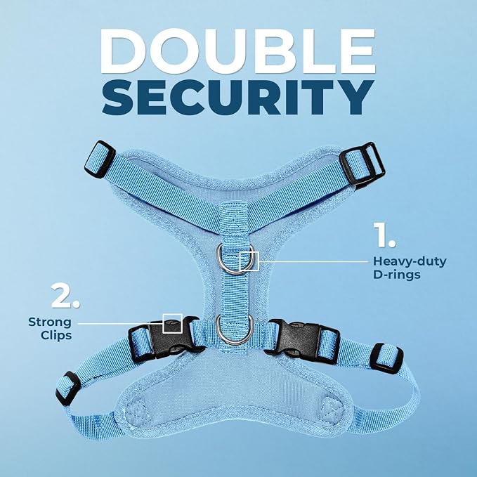 Best Pet Supplies Voyager Step-in Lock Pet Harness w Reflective Pet Leash Combo Set with Neoprene Handle 5ft - Supports Small, Medium and Large Breed Puppies/Cats - Baby Blue, XL