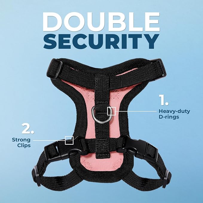 Voyager Escape-Proof Step-in Lock Cat Harness & 5ft Neoprene-Handle Leash Set All-Weather Mesh with Reflective Stitching for Small to Large Cats by Best Pet Supplies, Pink/Black Trim, XS