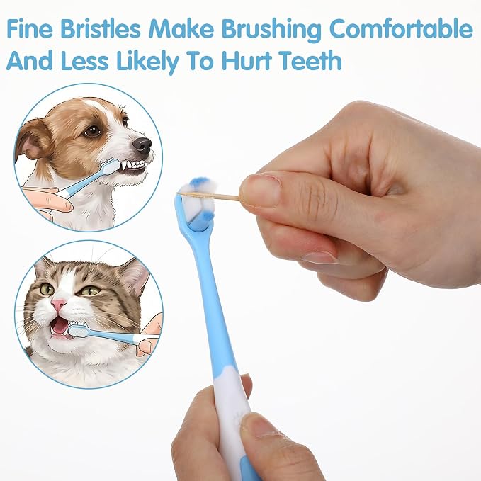 3Pcs Dog Toothbrush Kit for Small Dogs Cats, Ultra Soft Bristles Pet Toothbrush Set for Puppy Kitten Teeth Cleaning, Tiny Brush Head Tooth Brushing Kit (Red, Blue, Yellow)