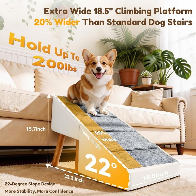 Dog Ramp for Small Dogs, 15.7" H 3-in-1 18.5" Extra Wide Foldable Ottoman & Hidden Storage Design Dog Stairs for Couch Sofa, Non-Slip Pet Steps for Puppy Senior Injured Dogs (White)