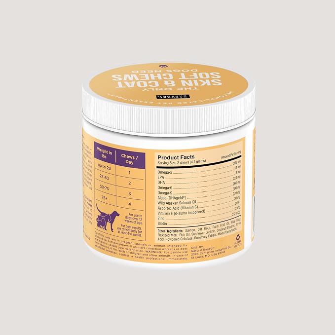 Natural Rapport Dog Skin & Coat Chews, Salmon Oil & Omegas 3-6-9, 120ct