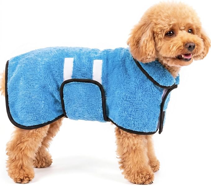 Bienbee Dog Bathrobe, Quick Drying Super Absorbent Pet Robes for Small Medium Large Dogs, Drying Coat for After Bath & Swim, Warm & Cozy Dogs Towels, Dog Puppy Bath Supplies, Light Blue S