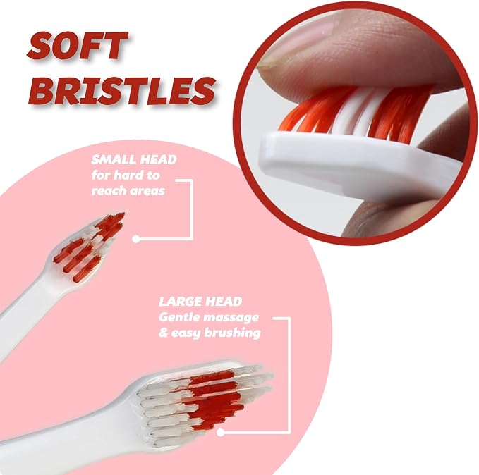 Pet Toothbrush for Dogs, Cats with Soft Bristles - Easy Teeth Cleaning & Dental Care, Non Slip Dual Head Dog Toothbrush for Medium & Large Pets, Toothpaste Not Included, Pack of 2 Red