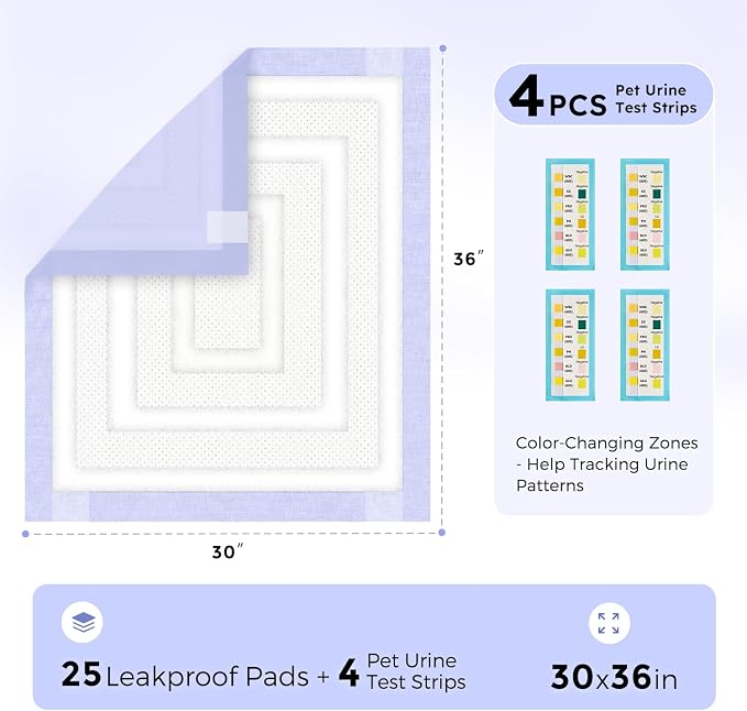 ZOMISIA 3D-Barrier Puppy Pee Pads for Dogs, 18 Cups Absorb & Rise Puffy Gel-Wall Leak-Proof, 30"x36" 25 Counts + 4 Pet Urine Test Strips, Super Absorbent Disposable Potty Training Pads