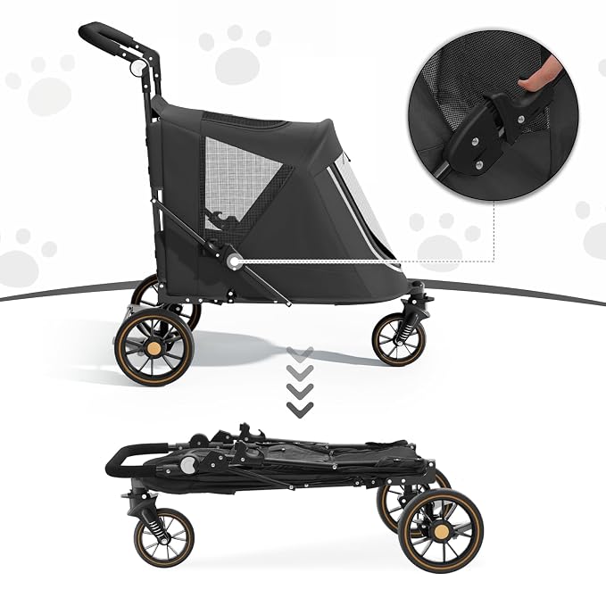 MoNiBloom 3-Wheel Pet Stroller for Large Dogs - Black, up to 55lbs, Dual Entry