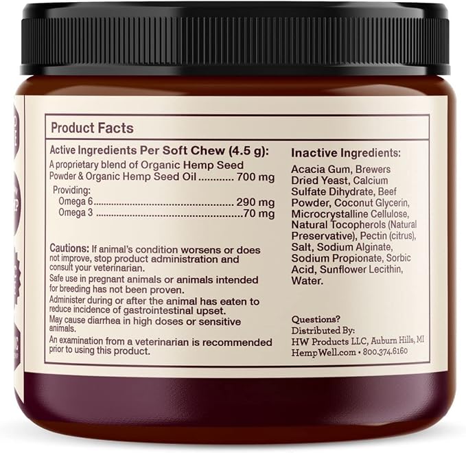 Hemp Well Thrive Chews for Dogs, Organic Hemp, Everyday Omegas, Skin Coat Support