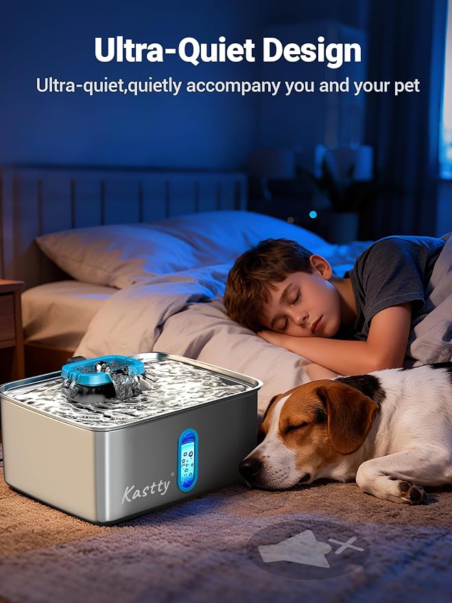 Kastty 15L/3.96 Gal Large Capacity Dog Water Bowl Dispenser,Stainless Steel Dog Water Fountain Quiet LED Light Triple Filtration Dog Water Bowl, Automatic Pet Water Fountain Easy Cleaning(FS78,Blue)