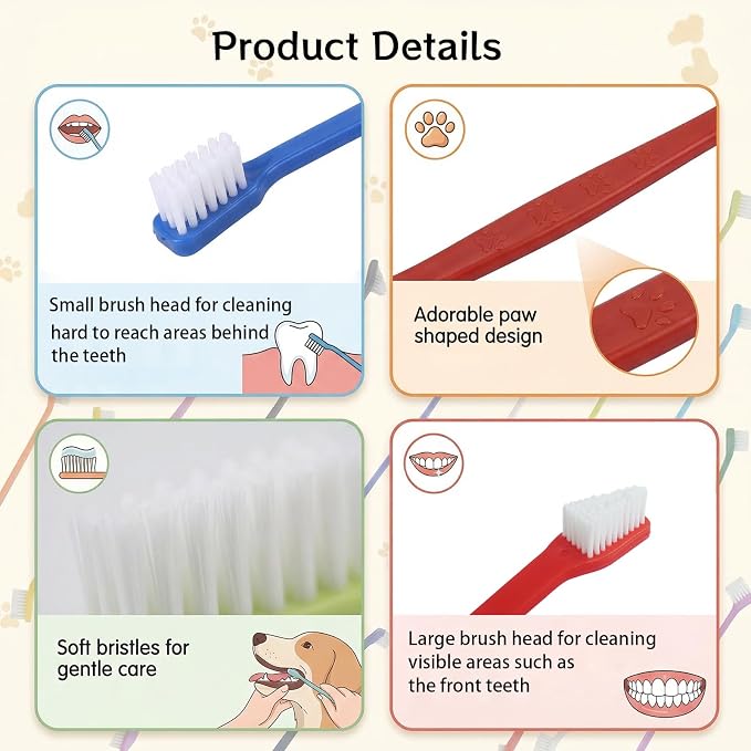 310 Pcs Dog Toothbrush Bulk, Puppy Tooth Brushing Kit, Long Handle Toothbrush, Dual Headed Dental Brushes for Cats Puppy Small Large Dogs Teeth Cleaning Oral Dental Care Supplies(12 Colors)