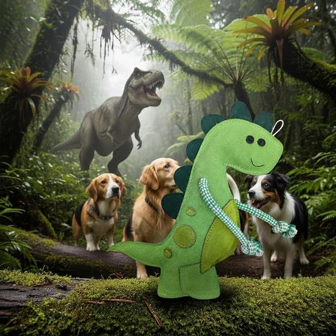 Fuzzl Eco Leather Digby Dino Toy Natural and Tough Dinosaur Dog Toys - Long Lasting Chew Toys for Aggressive Chewers Strong Dog Toy for Dogs and Puppy