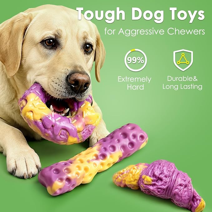 Fuufome Dog Toys for Aggressive Chewers: Dog Chew Toys for Medium Large Dog | Long Lasting Dog Chews | Tough Nylon Bone | Teeth Cleaning Care | Keep Dog Busy | Inevitable Milk Flavor | 3 Pack Set
