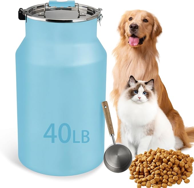 Dog-Cat Food Storage Container 40 lb, Airtight Stainless Steel Bin