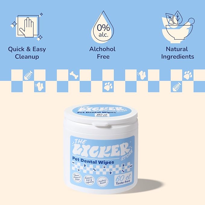 PWP1005A Dog Dental Finger Wipes for Teeth Cleaning & Breath Freshening, Infused with Aloe Vera, Coconut Oil & Honey, Removes Plaque & Tartar, Hypoallergenic Care, 60 Count