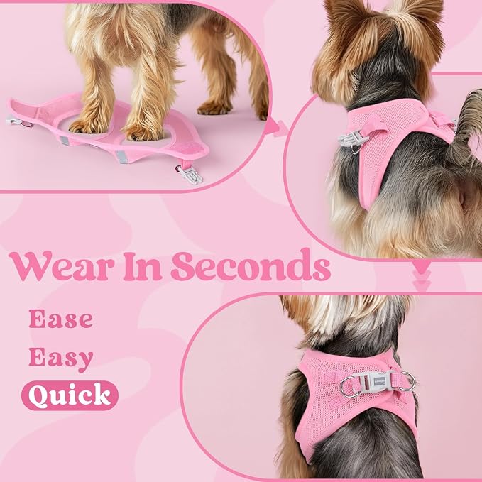 rabbitgoo Step-in Small Dog Harness, Puppy Vest for Small Sized Pet | Easy Put on and off, Lightweight, Soft, Breathable Quick-Dry Air Mesh for Comfortable Secure Walking, Light Pink M