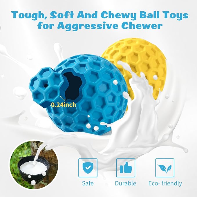HIPPIH Indestructible Squeaky Dog Toys, Interactive Dog Balls 2 Pack | Chew Toys for Aggressive Chewers, Natural Rubber, Large/Medium Dogs, Tough Puppy Teething Toy, Relieve Anxiety