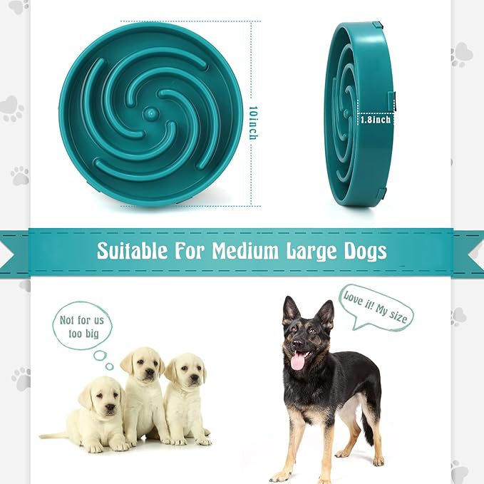 Green Slow Feeder Maze Puzzle Bowl - Large Dog Non Slip Food Feeding Dishes, Interactive, Bloat Stop, Choking Prevention