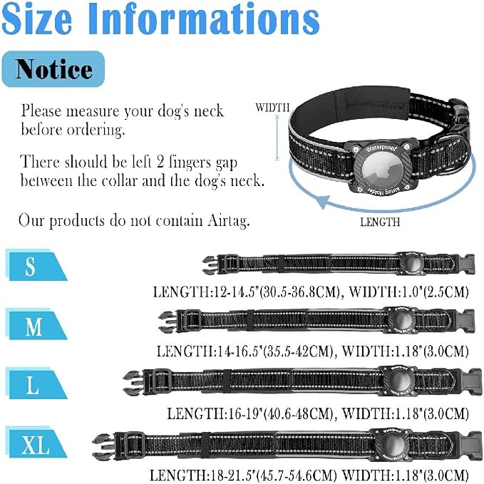 Upgrade Dog Collar with AirTag Holder, IP68 Waterproof, Black, S | 1000D Nylon, Reflective Stitching for Night Visibility, Adjustable Soft Padded, Ultra-Durable, for Small Medium Large Dogs