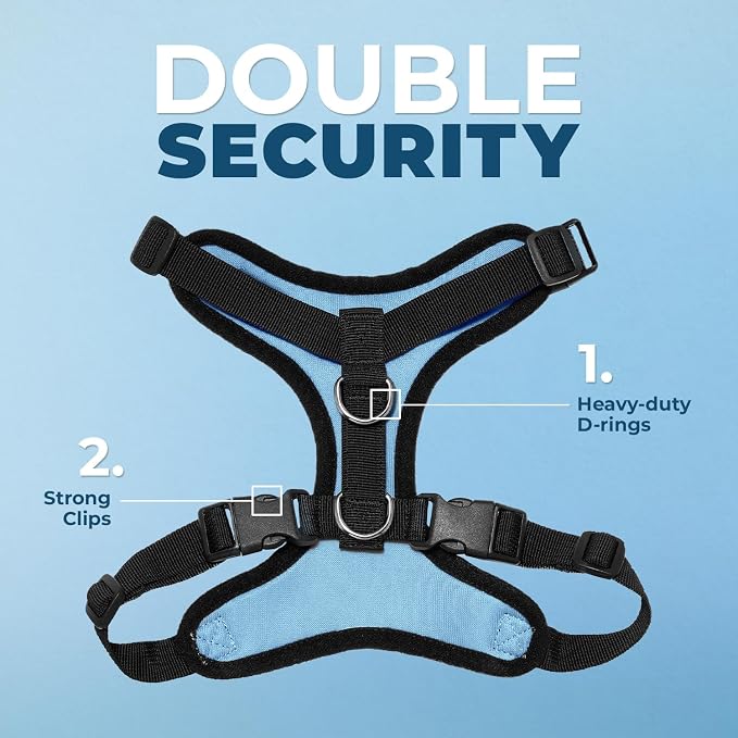 Best Pet Supplies Voyager Step-in Lock Pet Harness w Reflective Pet Leash Combo Set with Neoprene Handle 5ft - Supports Small, Medium and Large Breed Puppies/Cats - Baby Blue/Black Trim Set, XL