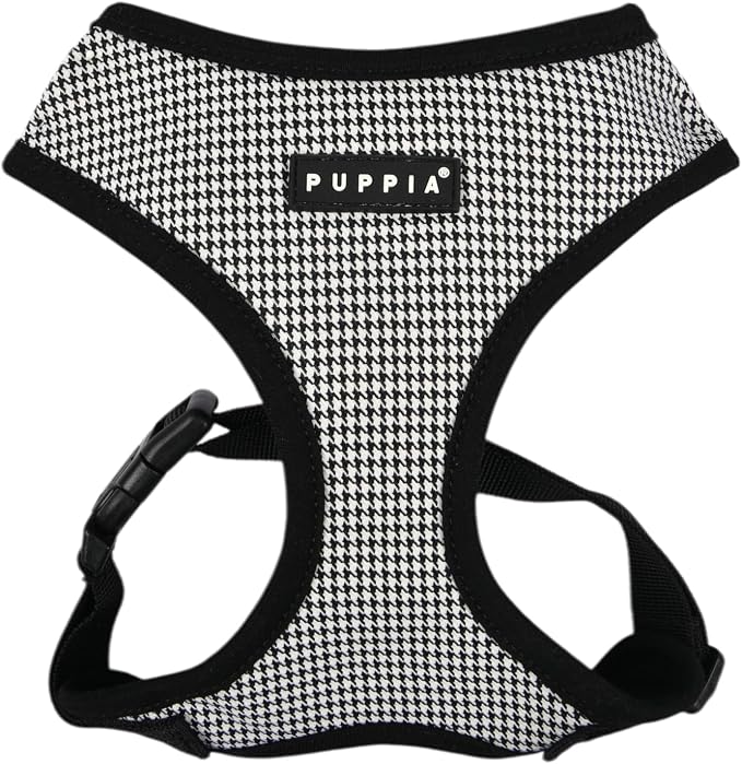 Puppia Amatus Dog Harness A (Over-The-Head) Fashionable Houndstooth Pattern Spring Summer Harness for Small and Medium Dogs, Black, Large
