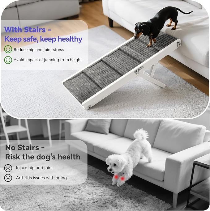 2026 Upgraded Dog Ramp for Couch, Foldable Small Dog Ramp for Sofa, 4 Adjustable Height from 13'' to 21", Portable Stable Pet Step with Non-Slip Pad, Pet Ramps Use for Couch Stairs, White
