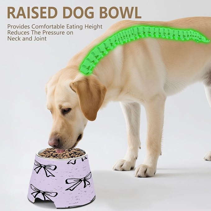 Blueangle Elevated Dog Bowls with Stainless Steel - Non-Slip 2.3 Cup High Capacity Pet Dish for Spinal Health & Black Bows Design（313）