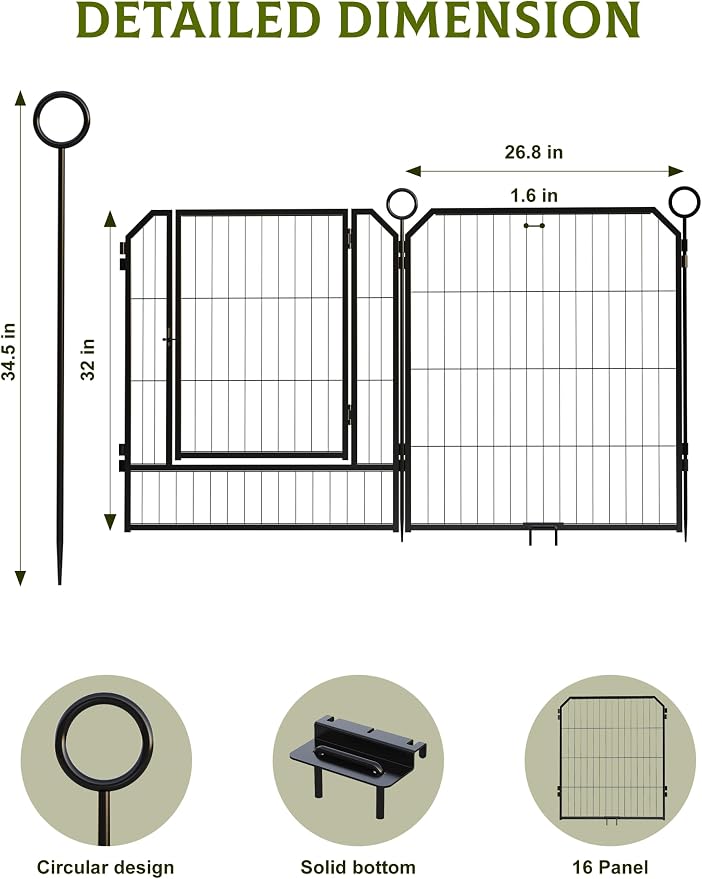 GarveeLife Dog Playpen, 32in 16 Panels, with Stakes