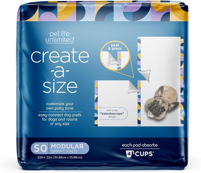 Pet Life Unlimited Create-a-Size Puppy Pads for Dogs, 50 Count, 22" x 22" Dog & Puppy Potty Training Pee Pads, Fragrance-Free, Customizable Layout, Leak-Proof, Super Absorbent, Quick-Dry, Made in USA