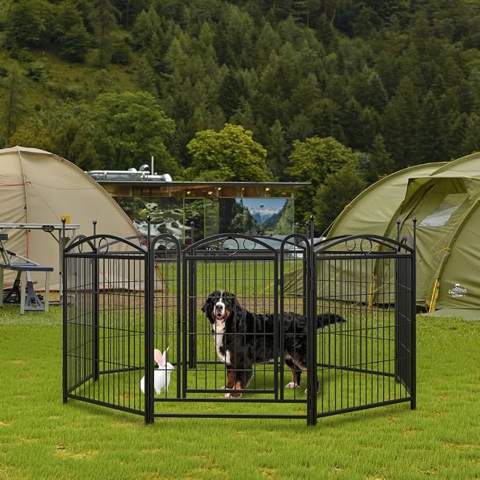 Dog Playpen 32 inch 8 Panels Metal Exercise Pen | With Door,Heavy-Duty Rustproof Foldable Dog Pen, Easy DIY Shapes, Indoor/Outdoor, for Small/Medium