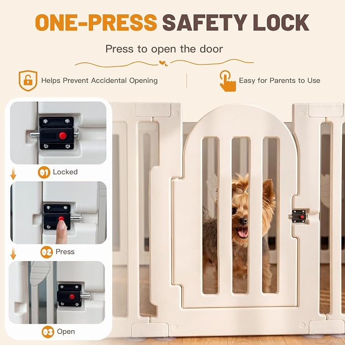 Dog Playpen Indoor with Door, 10-Panel 25.6" Tall Dog Play Pen, Easy-Assembly Plastic Puppy Playpen Fence for Dogs, Pet Playpen for Puppies, Cats & Rabbits, Secure Indoor Dog Pen, Corral para Perros