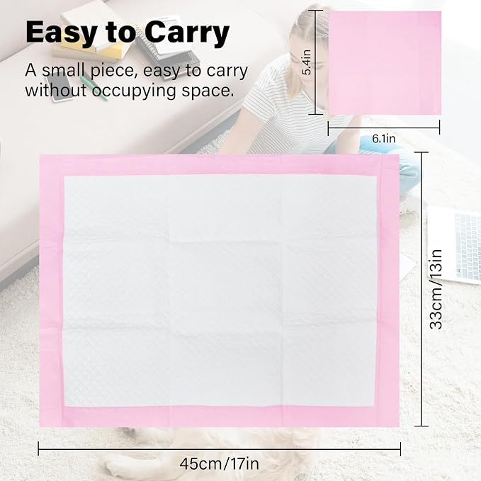 Basics Dog and Puppy Pee Pads with 4-Layer Leak-Proof and Quick-Dry Design for Potty Training, 13” x 17” Ultra Absorbent Disposable Changing Pads for Small Pets -Pink(25 Count)