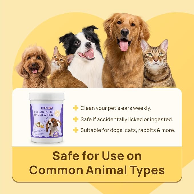 HICC PET Ear Cleaner Wipes for Dogs & Cats, Vet-Recommended Dog Ear Infection Treatment to Relief Itching & Inflammation, Remove Wax, Dirt & Stop Smelly, Cleaning Deodorizing Wipes 100ct(Honey Scent)