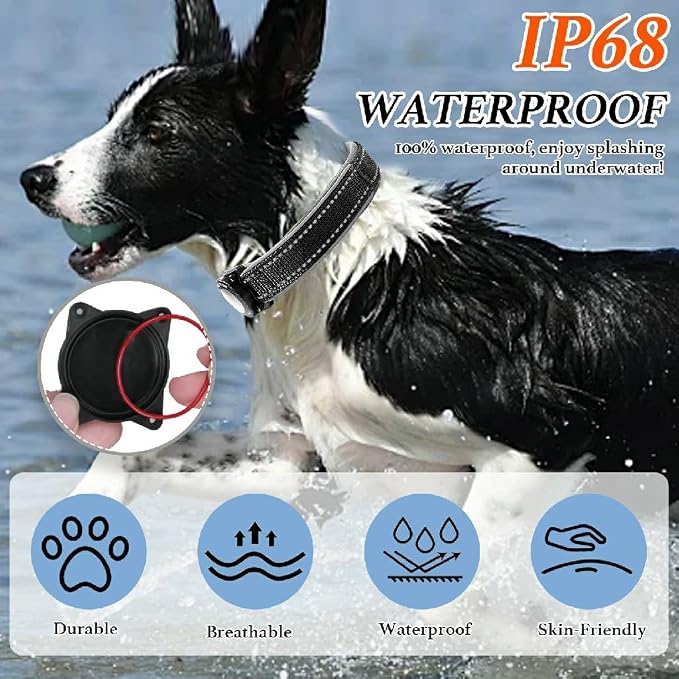 Upgrade Dog Collar with AirTag Holder, IP68 Waterproof, Black, S | 1000D Nylon, Reflective Stitching for Night Visibility, Adjustable Soft Padded, Ultra-Durable, for Small Medium Large Dogs