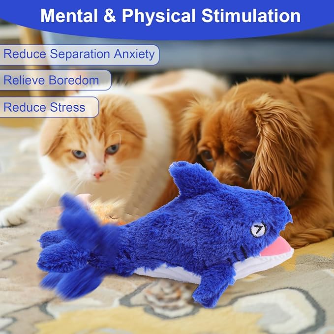 Mity rain Interactive Dog Toy Shark | Keeps Small, Medium & Large Dogs Busy Indoors & Outdoors - Rechargeable, Plush & Squeaky