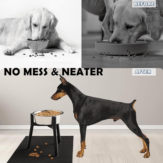 Dog Bowl Stand for Medium Large Dogs with Mat, Adjustable Width Elevated Dog Bowls for 7-10.6" Wide Bowls, Raised Food Water, 11 inch Tall Single Holder, Bowl Not Included