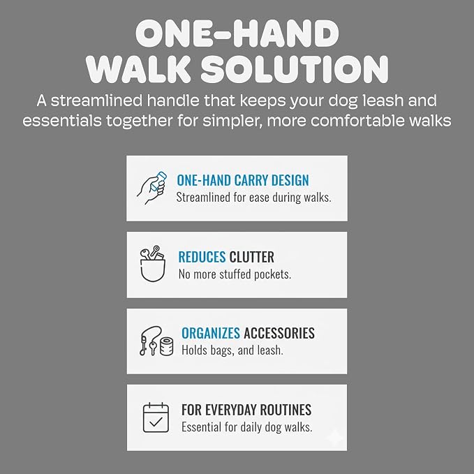 Dog Gone Smart I’m Gismo Handle with Poop Bag Dispenser - Ergonomic One-Hand Leash Holder with Silicone Grip - Smooth Rail System for Controlled Walks - Supports Dogs Up to 85 lbs - Hot Pink