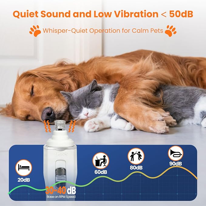 Tife Dog Nail Grinder,2 Speed Electric Rechargeable Dog Nail Trimmer,Quiet and Low-Vibration Pet Nail Grinder,Painless Dog&Cat Grooming Supplies for Large Medium Small Pets